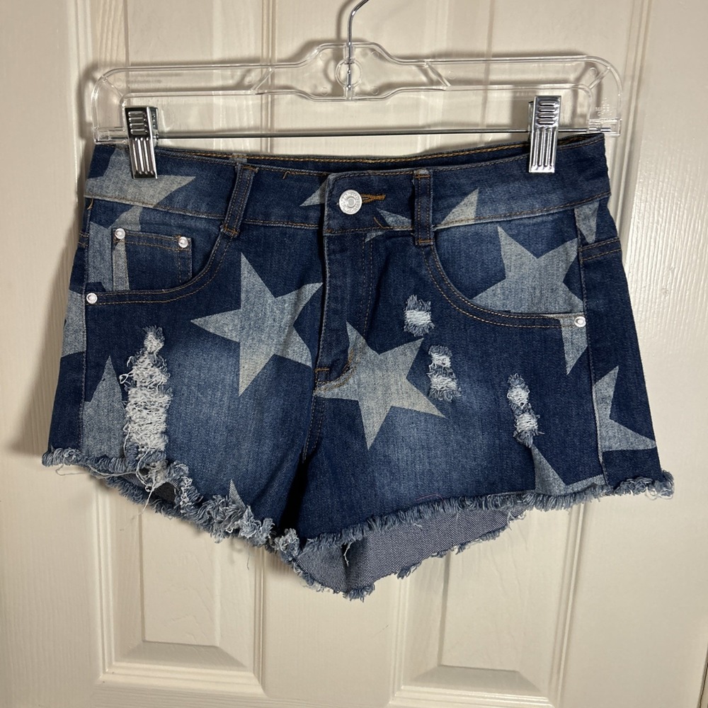 Davi & Dani Stretch Denim Star Short Boutique Frayed Cut-off Style SZ. S/29